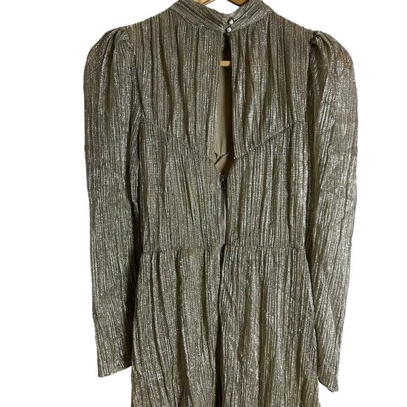 Saylor Saydee Silver Metallic Plisse Jacquard Mock Neck Party Mini Dress Size XS - Picture 12 of 16